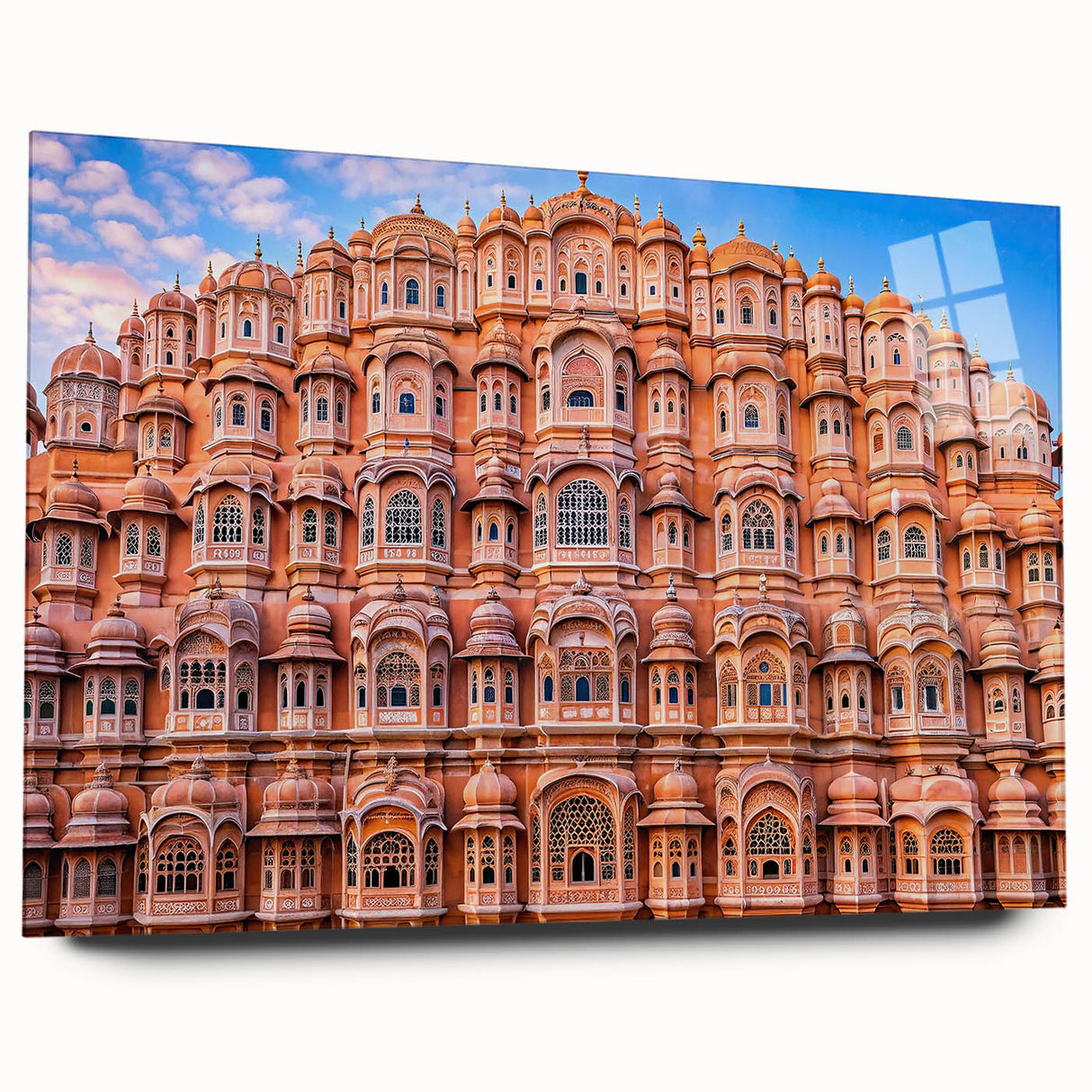 Large abstract depiction of an Indian landscape in earthy tones on acrylic glass, suitable for bedroom or dining room decor.