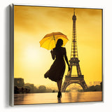 Landscape art painting of Paris with a vintage poster style, featuring colorful art on black framed canvas.