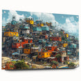Acrylic print of a large abstract depiction of a Brazilian landscape in vibrant green and blue tones.