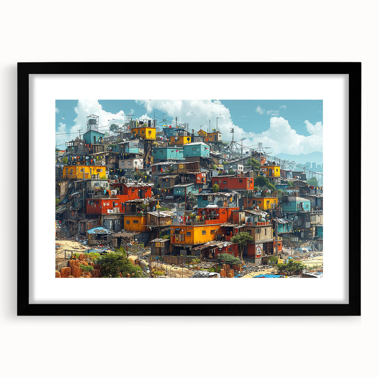 Extra large framed abstract art print of a colorful, textured Brazilian landscape, ideal for living room decor.