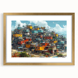 Extra large abstract art print of a textured Brazilian landscape in gold frame, ideal for living room decor.