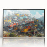 Mid-century modernist art depicting a Brazilian landscape in muted earth tones on a framed acrylic print.