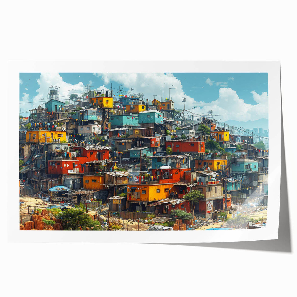 Extra large rolled print featuring a vibrant, floral scene with lush greenery and bright blooms.