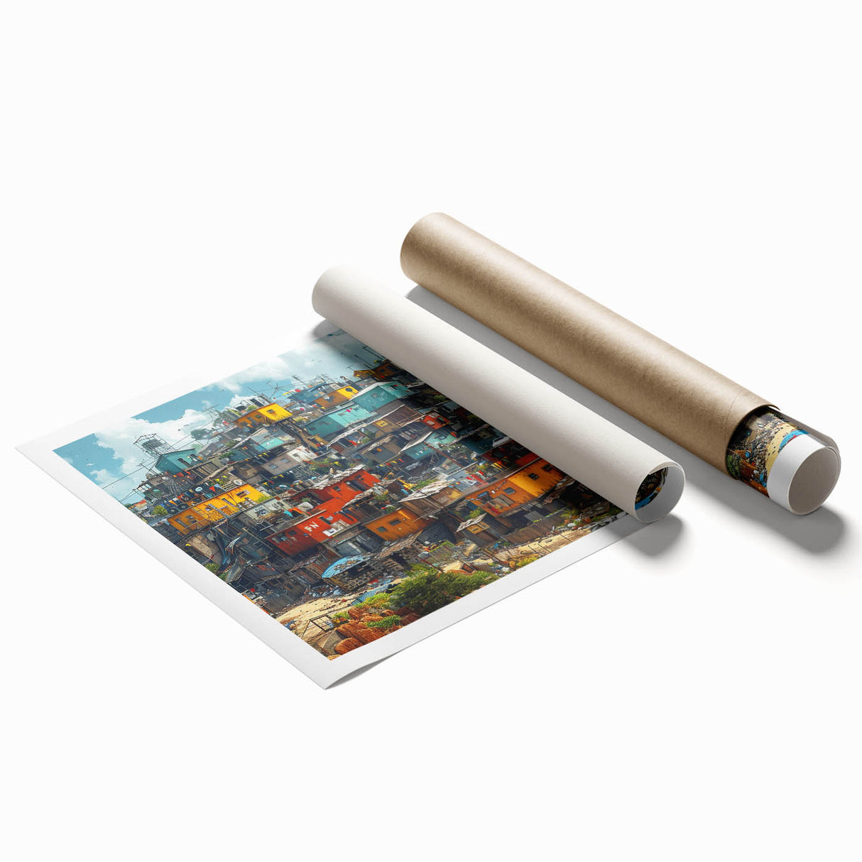 Extra large rolled print of a South American scenery with vibrant floral elements, ideal for classy bathroom wall art.