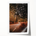 Extra large rolled print of autumnal floral art in warm orange and red tones, ideal for dining room wall decor.
