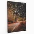 Autumn-themed stretched canvas depicting a forest in orange and red shades, ideal for kitchen wall art.