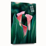 Large abstract wall art on acrylic glass depicting spring themes in soft green and white tones.