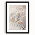 Extra large, textured abstract art print featuring vibrant winter hues on a framed black mat, ideal for living room decor.