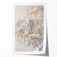 Winter-themed floral art on rolled canvas, featuring muted blue and white tones, suitable for dining room or bathroom decor.
