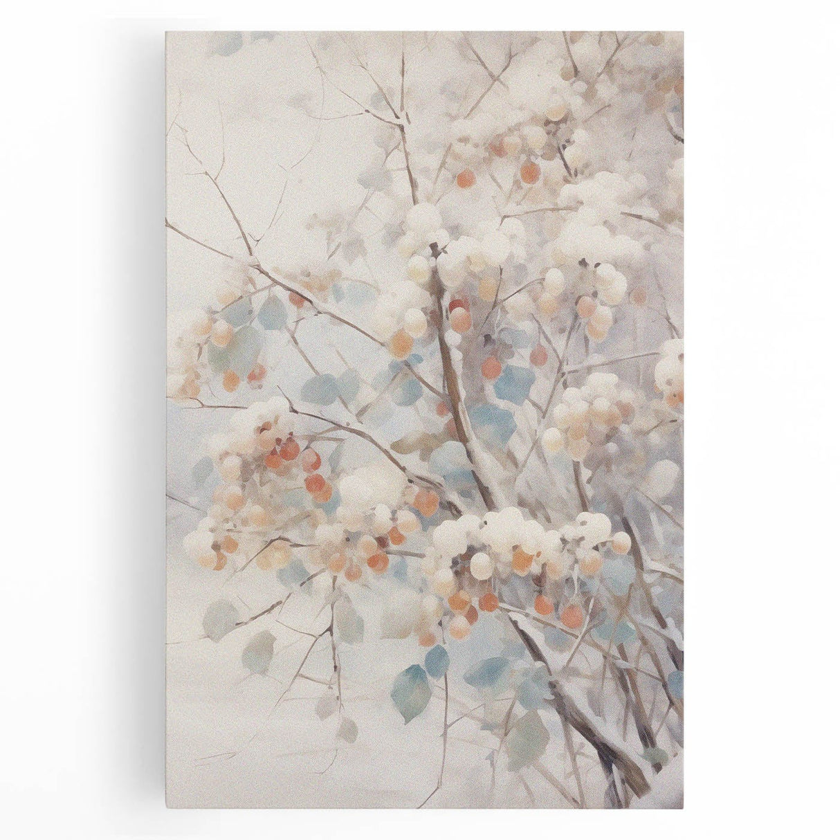 Winter tree landscape in black and white on large stretched canvas, ideal for kitchen wall art.