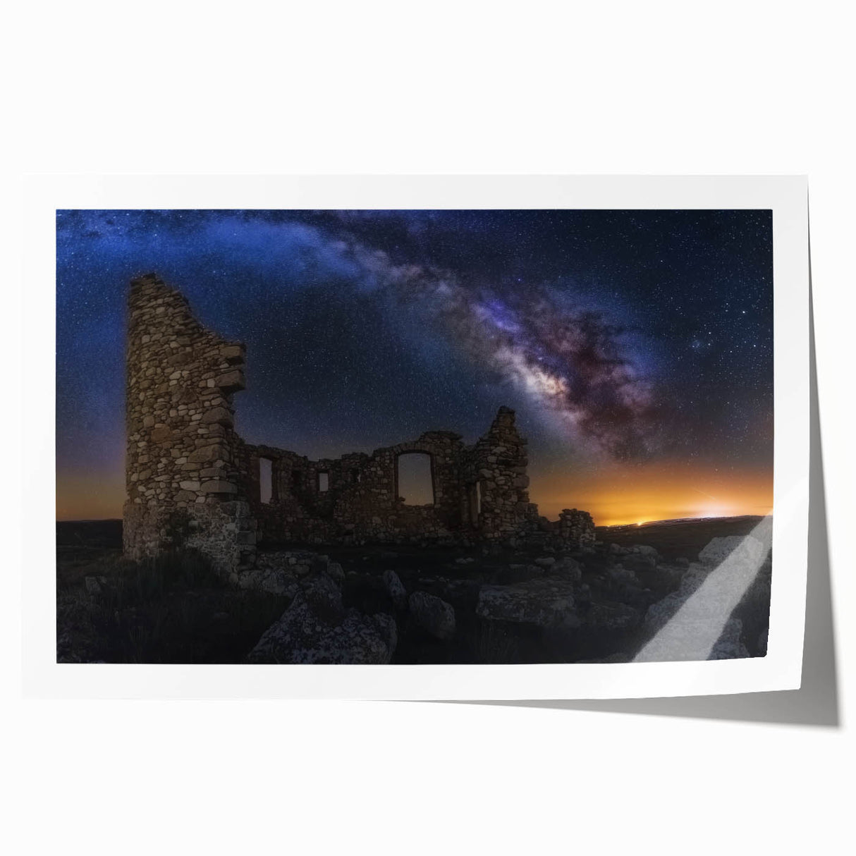 Rolled print showcasing a picturesque landscape featuring a majestic castle surrounded by lush greenery, ideal for home decor and wall art enthusiasts. The vibrant colors enhance the serene beauty of the scene.