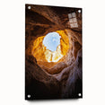Acrylic landscape artwork depicting intricate cave formations, viewed from the side with decorative pins, showcasing vibrant colors and detailed textures. Perfect for modern decor.