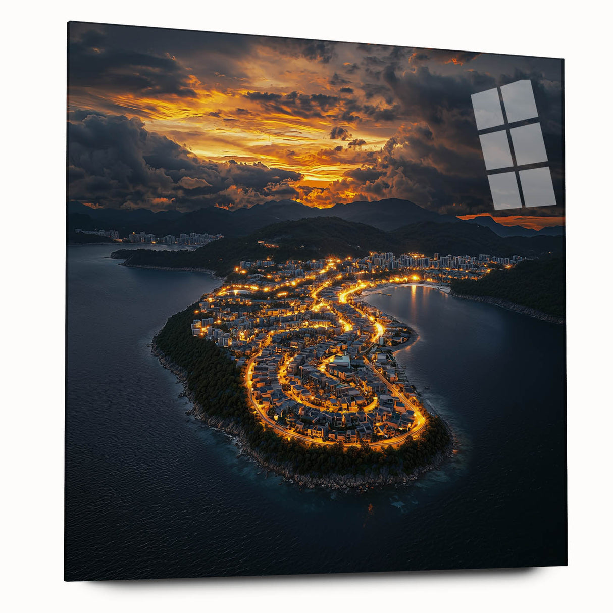 Acrylic landscape artwork depicting dramatic cliffs with vibrant colors and intricate details, presented in a sleek glass frame, designed to enhance any modern decor. Ideal for nature lovers and art enthusiasts seeking a stunning focal point.