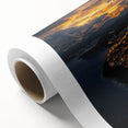 Vibrant rolled canvas artwork depicting a dramatic cliff landscape with rich colors and intricate details, perfect for home decor and artistic display.