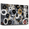 Abstract geometric acrylic glass artwork showcasing a side view with vibrant colors and intricate designs, pinned for display. Ideal for modern decor and art enthusiasts.