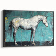Framed canvas artwork showcasing a vibrant animal design on a black background, viewed from the side, ideal for modern home decor and wildlife enthusiasts.