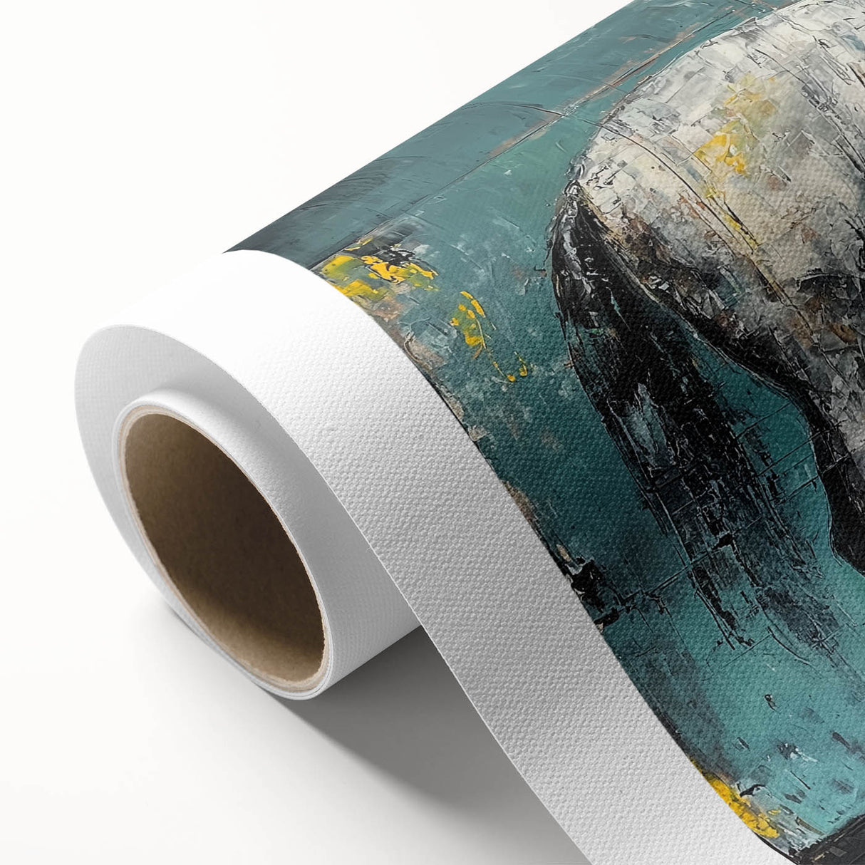 Rolled canvas showcasing vibrant animal illustrations in a modern design, featuring intricate details and rich colors, perfect for home decor. Packaged securely in a durable cardboard tube for safe shipping.