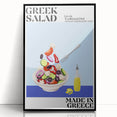Large abstract wall art depicting various food dishes in monochrome tones on a framed acrylic, ideal for dining room decor.