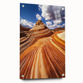 Desert landscape acrylic art piece displayed in a glass frame, showcasing vibrant colors and intricate details, perfect for modern home decor.