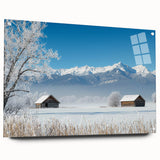 Acrylic landscape art print showcasing vibrant fields in rich colors, displayed in a modern glass frame with pins for secure mounting, perfect for home decor.