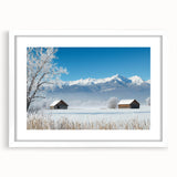 White-framed landscape artwork featuring vibrant green fields under a clear blue sky, designed to enhance interior decor with a serene nature theme.