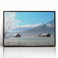 Framed acrylic landscape artwork showcasing vibrant green fields under a clear blue sky, with a sleek black frame, perfect for modern home decor.
