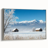 Framed canvas artwork showcasing a serene landscape of fields, presented in a sleek silver frame, perfect for enhancing modern home decor.