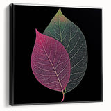 Framed canvas of close-up black and white leaves, ideal for bedroom wall art in a vintage style.