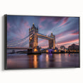 Black and white wall art featuring a vintage poster-style landscape of London on a framed canvas, ideal for bedroom decor.