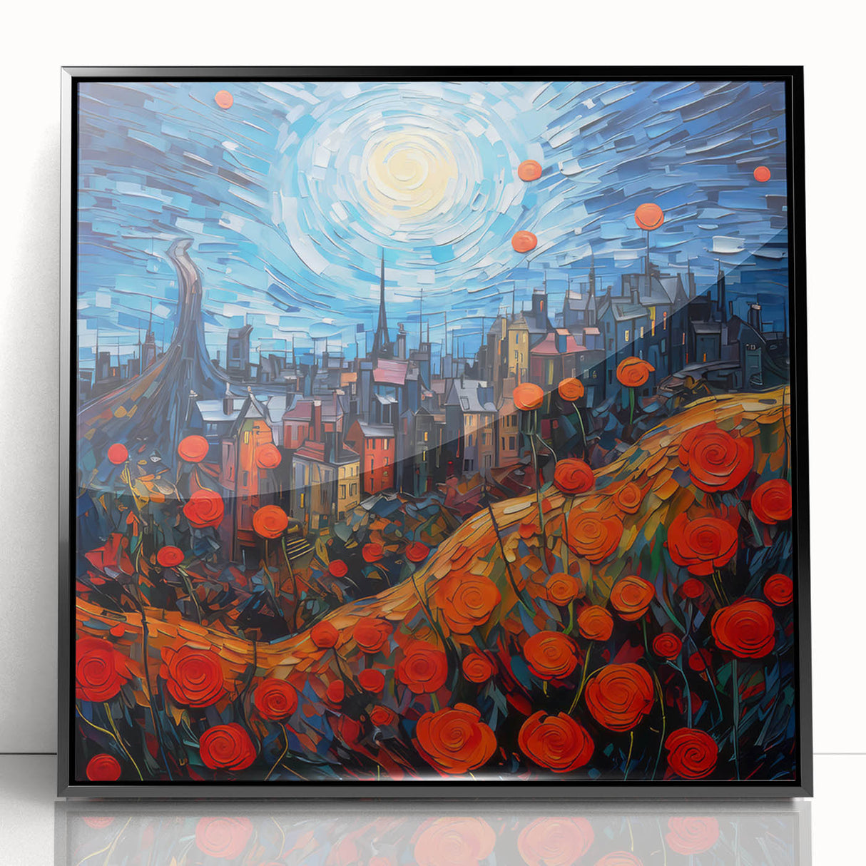 Large abstract wall art depicting a Parisian scenery in muted gray tones on a framed acrylic.