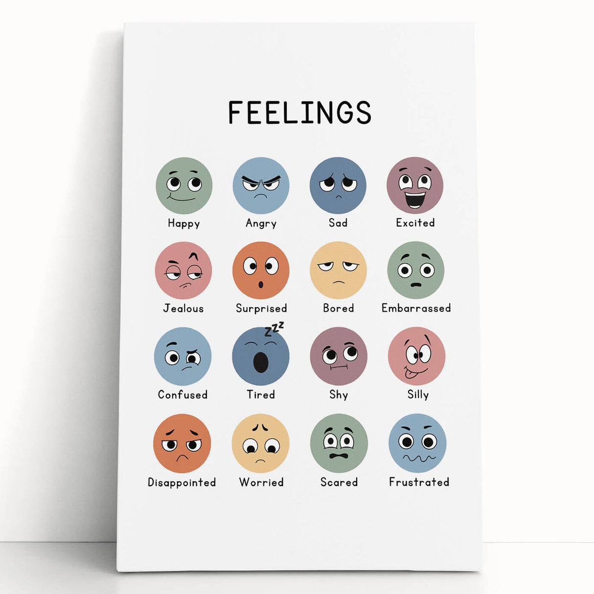 Feelings Typography Art Print – Emotions Chart for Kids and Home Decor