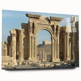 Elegant side view of an acrylic glass display featuring a stunning landscape of castles, showcasing vibrant colors and intricate details, perfect for home decor.