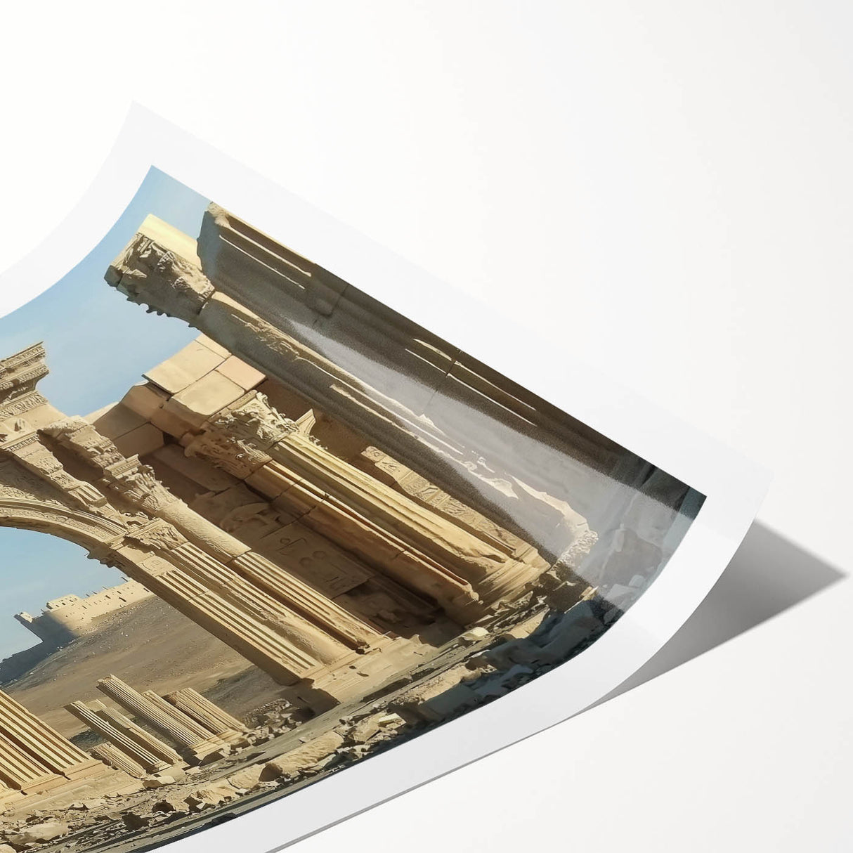 Rolled print showcasing a detailed landscape of a majestic castle surrounded by lush greenery, designed for home decor enthusiasts, presented in a protective cardboard tube.
