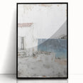 Framed abstract architecture wall art design showcasing geometric shapes in black and white, set in a sleek acrylic frame, ideal for modern home decor.