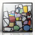 Framed abstract geometric acrylic artwork in black showcasing intricate shapes and lines, ideal for modern decor. Perfect for adding a stylish touch to living spaces.