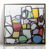 Framed abstract geometric art piece in gold and black, showcasing a modern design with sharp angles and layered textures, ideal for contemporary home decor.