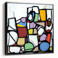 Abstract geometric framed canvas artwork showcasing a sleek black design, emphasizing modern aesthetics and ideal for contemporary home decor. The side view highlights the canvas's depth and frameless edges, enhancing its visual appeal for art enthusiasts.