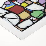 Abstract geometric design on rolled canvas showcasing vibrant colors and intricate patterns, ideal for modern home decor, packaged securely in a cardboard tube.