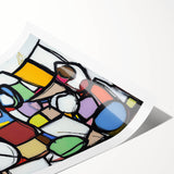 Abstract geometric rolled print showcasing vibrant colors and intricate patterns, beautifully packaged in a protective cardboard tube for easy display.