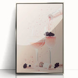 Large art print of mid-century modernist food and drinks on acrylic, framed in silver, ideal for modern kitchen decor.