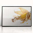 Large abstract wall art featuring assorted fruits in vibrant colors on a black acrylic framed print, ideal for kitchen decor.