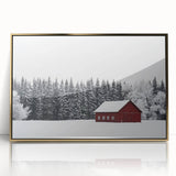 Framed acrylic artwork featuring a landscape design with a barn, highlighted by elegant gold accents. Ideal for rustic home decor, adding warmth and charm to any space.