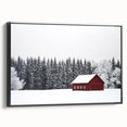 Landscape barn-framed canvas art showcasing a serene rural scene with vibrant colors, displayed from a side view to highlight the frame's sleek design. Perfect for home decor enthusiasts seeking rustic charm.