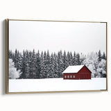 Landscape barn-themed canvas print framed in gold, showcasing a rustic design with warm tones. Ideal for home decor, this artwork adds charm to any space.