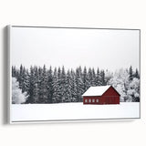 Landscape barn-framed canvas artwork showcasing a serene rural scene with vibrant colors, displayed from a side view to highlight its depth and texture. Ideal for home decor or as a gift for nature lovers.