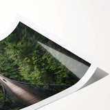 Vibrant landscape bridge rolled print showcasing intricate design details, featuring lush greenery and a serene waterway, packaged securely in a durable tube for safe delivery.