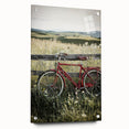 Acrylic glass display of a vibrant countryside landscape design with colorful pins, showcasing detailed scenery and artistic depth for wall decoration.