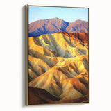 Framed canvas artwork depicting a serene desert landscape, showcasing warm gold tones and intricate details, perfect for enhancing modern home decor.