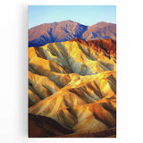 Stretched canvas art displaying a vibrant desert landscape with warm hues of orange and yellow, perfect for enhancing home decor and creating a serene atmosphere.