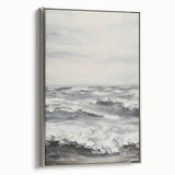 Framed canvas art of a serene landscape in silver tones, showcasing intricate details and textures, perfect for enhancing modern home decor.